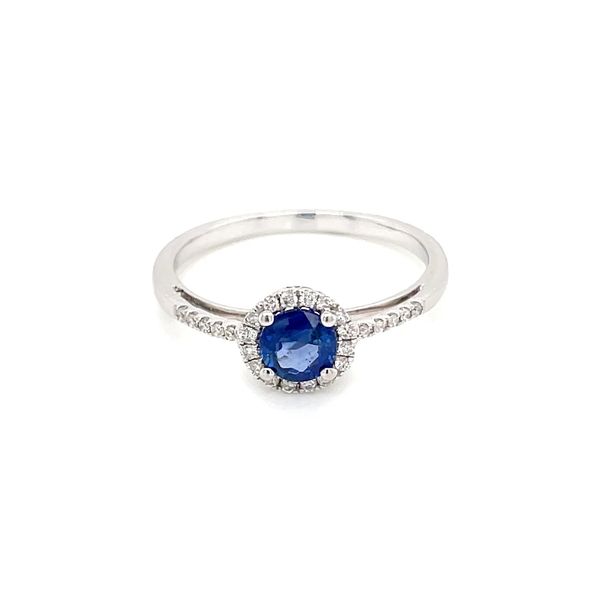 14KW Gold Round Blue Sapphire Ring with Diamonds Image 4 Franzetti Jewelers Austin, TX