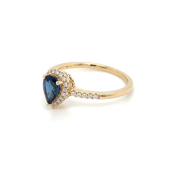14KY Gold Pear Blue Sapphire Ring with Diamonds Image 3 Franzetti Jewelers Austin, TX