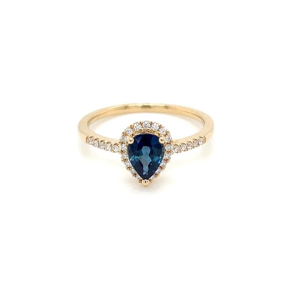14KY Gold Pear Blue Sapphire Ring with Diamonds Image 4 Franzetti Jewelers Austin, TX