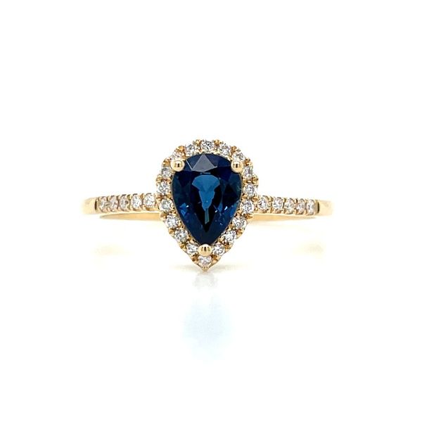 14KY Gold Pear Blue Sapphire Ring with Diamonds Franzetti Jewelers Austin, TX