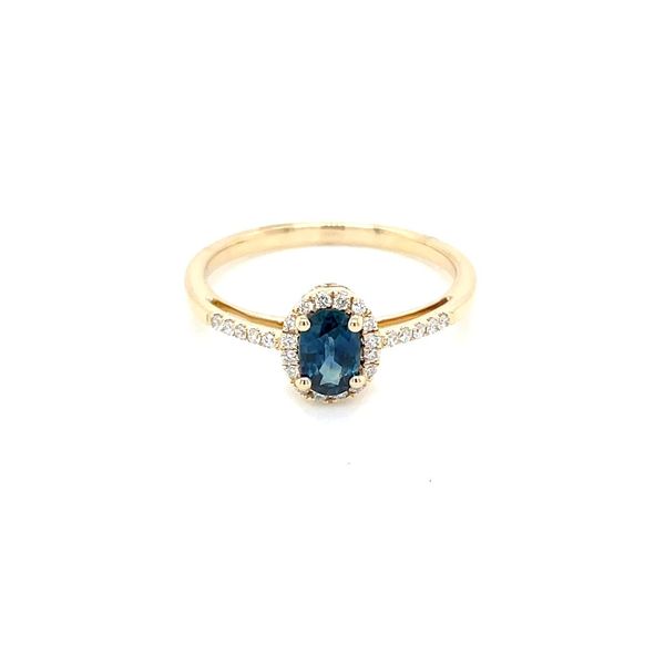 14KY Gold Oval Blue Sapphire Ring with Diamonds Image 3 Franzetti Jewelers Austin, TX