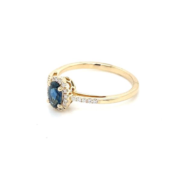 14KY Gold Oval Blue Sapphire Ring with Diamonds Image 4 Franzetti Jewelers Austin, TX