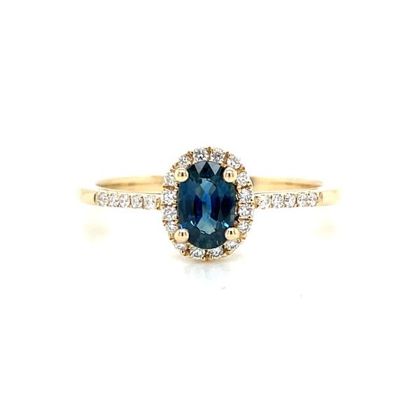 14KY Gold Oval Blue Sapphire Ring with Diamonds Franzetti Jewelers Austin, TX