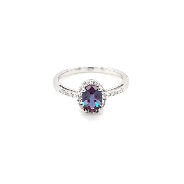 14KW Gold Oval Created Alexandrite Ring with Diamonds Image 4 Franzetti Jewelers Austin, TX