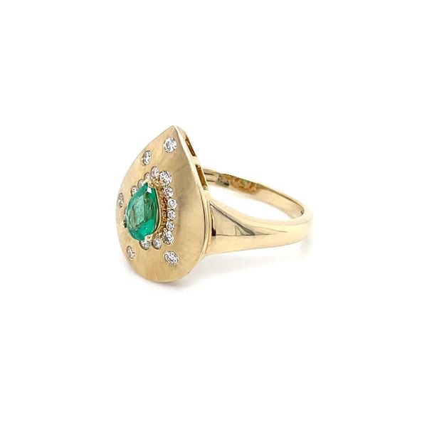 14KY Gold Pear Shape Ring with Pear Emerald and Daimonds Image 4 Franzetti Jewelers Austin, TX