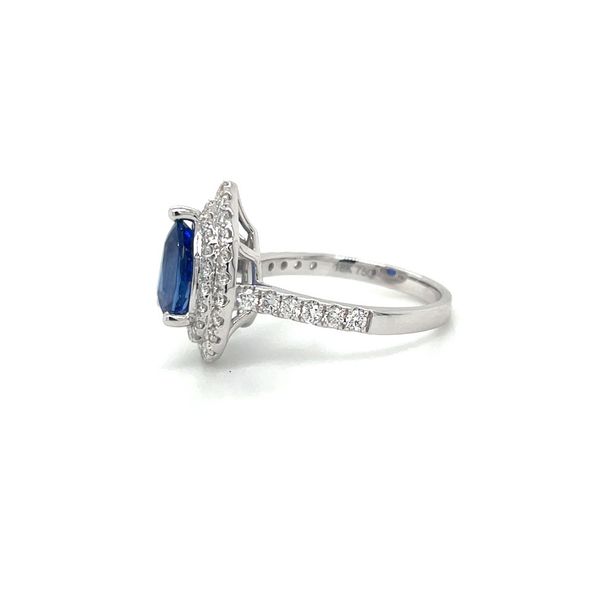 18KW Gold Pear Blue Sapphire Ring with Double Halo of Diamonds Image 4 Franzetti Jewelers Austin, TX