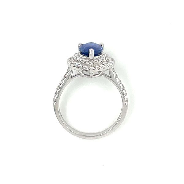 18KW Gold Pear Blue Sapphire Ring with Double Halo of Diamonds Image 5 Franzetti Jewelers Austin, TX