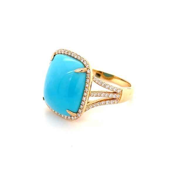 18KY Gold Rectangular Cushion Sleeping Beauty Turquoise Ring with Diamonds Image 3 Franzetti Jewelers Austin, TX