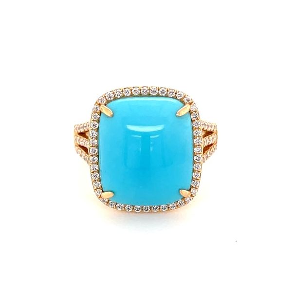 18KY Gold Rectangular Cushion Sleeping Beauty Turquoise Ring with Diamonds Franzetti Jewelers Austin, TX