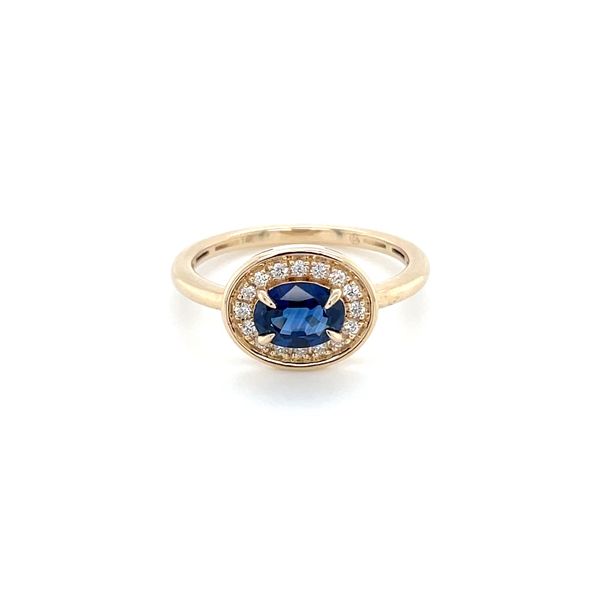 14KY Gold East West Oval Blue Sapphire Ring with Diamonds Image 3 Franzetti Jewelers Austin, TX
