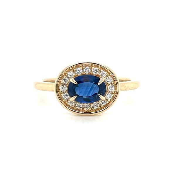 14KY Gold East West Oval Blue Sapphire Ring with Diamonds Franzetti Jewelers Austin, TX