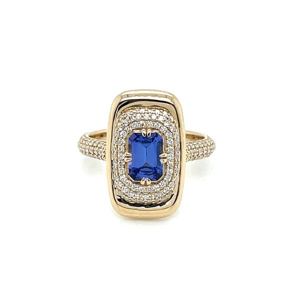 14KY Gold Elongated Tanzanite Ring with Pavé Diamonds Franzetti Jewelers Austin, TX