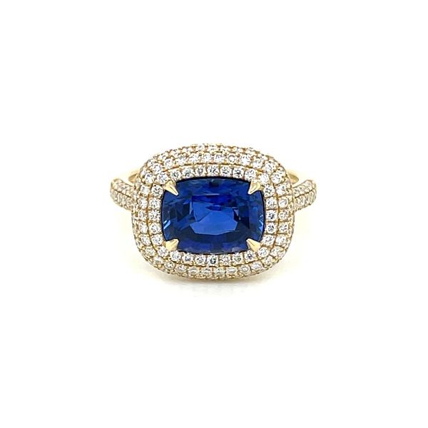 ROYAL BLUE! 14KY Gold Cushion Blue Sapphire Ring with Pavé Diamonds Image 3 Franzetti Jewelers Austin, TX