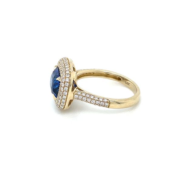 ROYAL BLUE! 14KY Gold Cushion Blue Sapphire Ring with Pavé Diamonds Image 4 Franzetti Jewelers Austin, TX