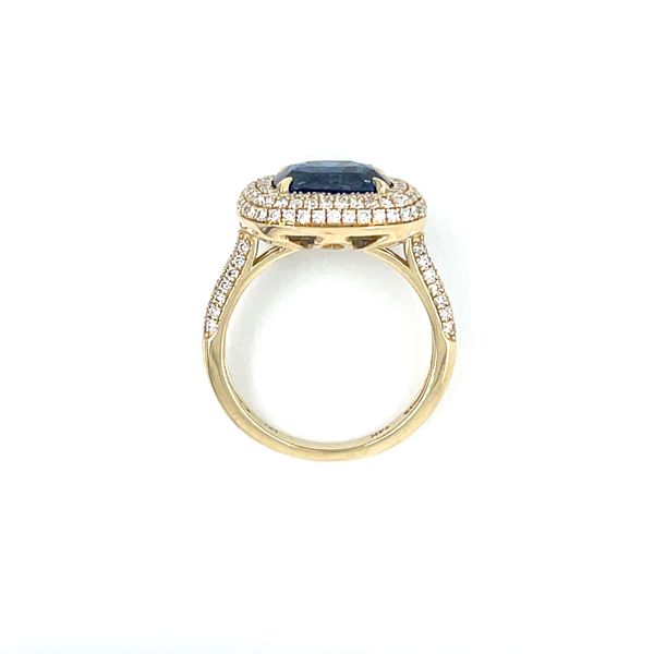 ROYAL BLUE! 14KY Gold Cushion Blue Sapphire Ring with Pavé Diamonds Image 5 Franzetti Jewelers Austin, TX