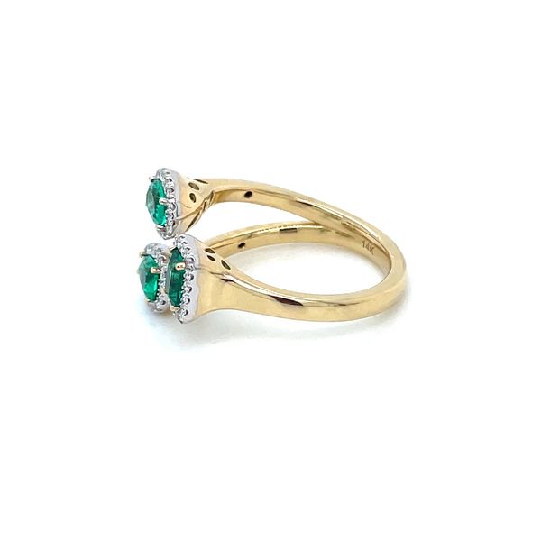 14K Y&W Gold 3 Green Emerald Open Ring with Diamonds Image 4 Franzetti Jewelers Austin, TX