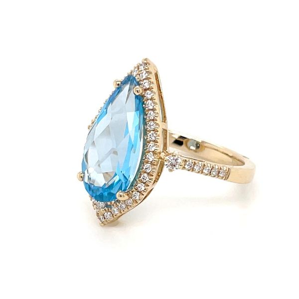 14KY Gold Pear Blue Topaz Ring with Diamonds Image 3 Franzetti Jewelers Austin, TX