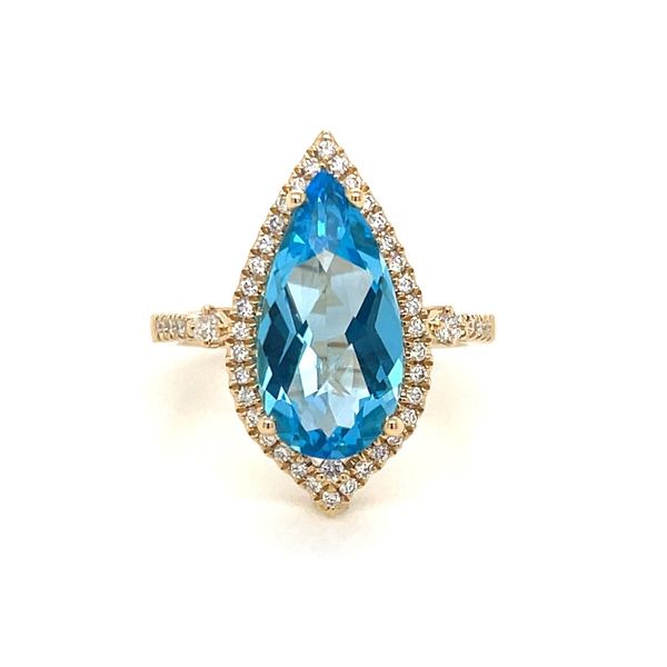 14KY Gold Pear Blue Topaz Ring with Diamonds Franzetti Jewelers Austin, TX