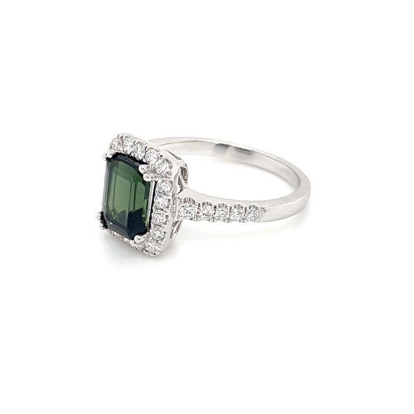 14KW Gold Emerald Cut Green Tourmaline Ring with Diamonds Image 3 Franzetti Jewelers Austin, TX