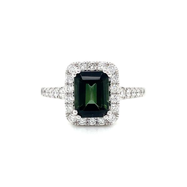 14KW Gold Emerald Cut Green Tourmaline Ring with Diamonds Franzetti Jewelers Austin, TX