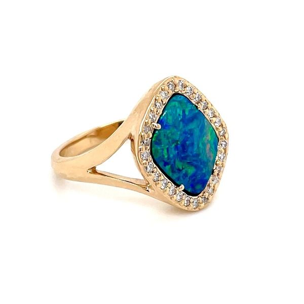 14KY Gold Cushion Opal Ring with Diamonds Image 3 Franzetti Jewelers Austin, TX
