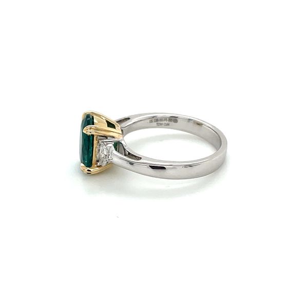 Platium &14KY Gold 3 Stone Ring with Oval Emerald & Half Moon Diamonds Image 4 Franzetti Jewelers Austin, TX