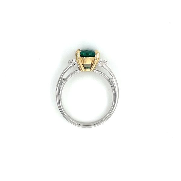 Platium &14KY Gold 3 Stone Ring with Oval Emerald & Half Moon Diamonds Image 5 Franzetti Jewelers Austin, TX
