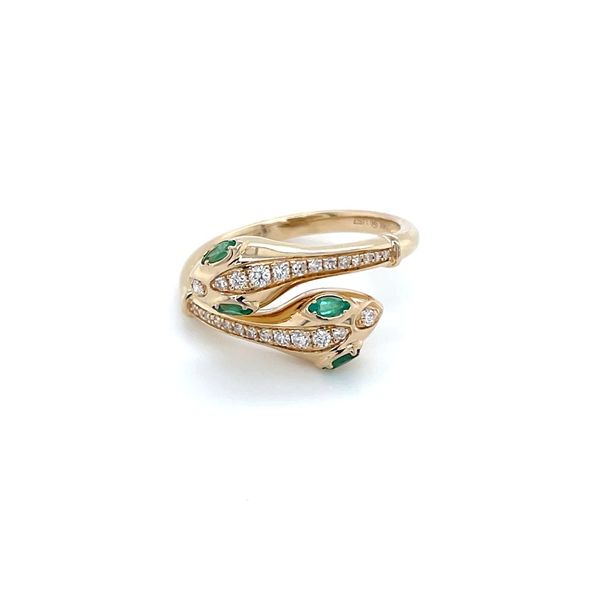 14KY Gold 2 Headed Serpent Ring with Emeralds & Diamonds Image 3 Franzetti Jewelers Austin, TX