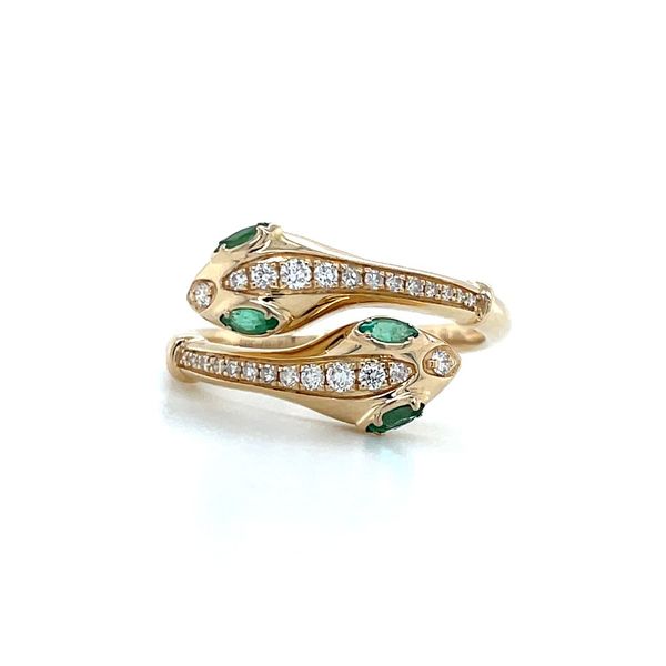 14KY Gold 2 Headed Serpent Ring with Emeralds & Diamonds Franzetti Jewelers Austin, TX
