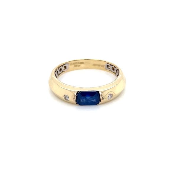 14KY Gold East West Emerald Cut Blue Sapphire Ring with 2 Diamonds Image 3 Franzetti Jewelers Austin, TX