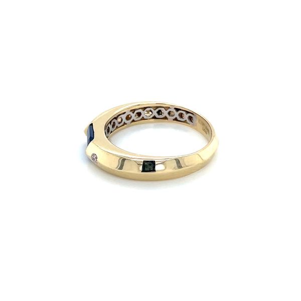 14KY Gold East West Emerald Cut Blue Sapphire Ring with 2 Diamonds Image 4 Franzetti Jewelers Austin, TX