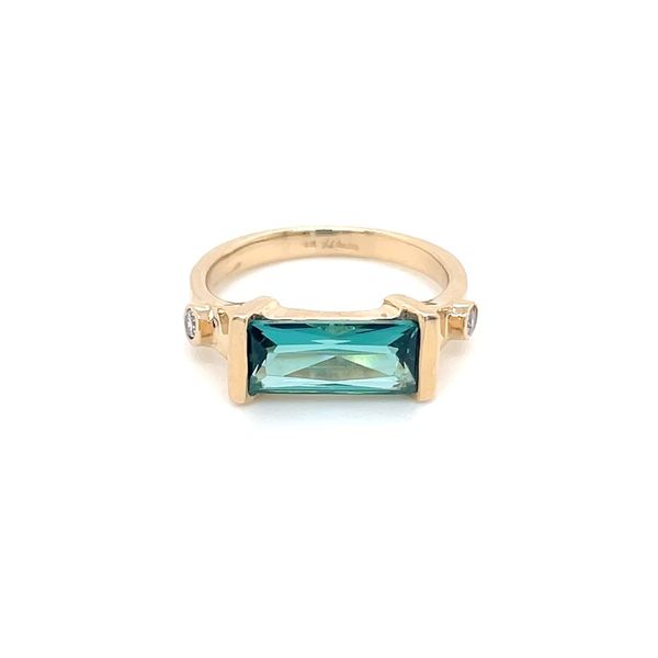 14KY Gold East West Radiant Caribbean Blue Quartz Ring with 2 Diamonds Image 3 Franzetti Jewelers Austin, TX