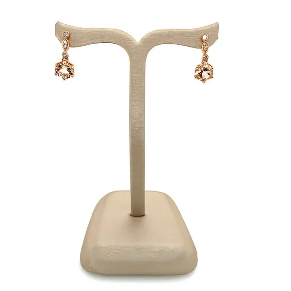 14K Rose Gold Morganite & Diamond Dangle Earrings Image 3 Franzetti Jewelers Austin, TX