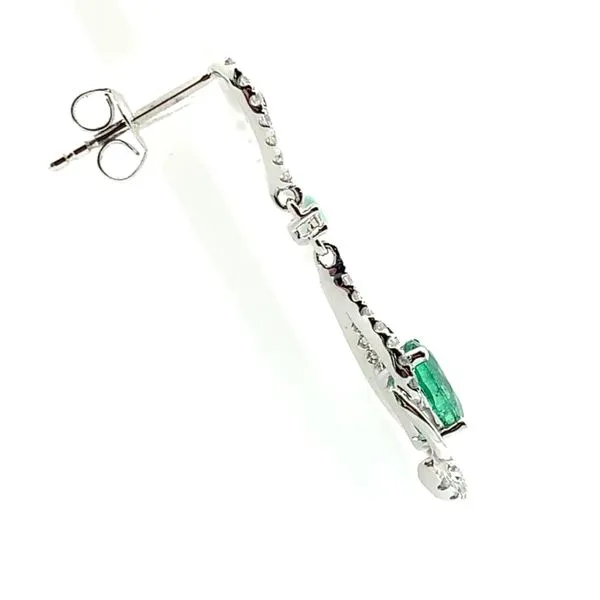 14KW Gold Oval Emerald & Diamond Dangle Earrings Image 3 Franzetti Jewelers Austin, TX
