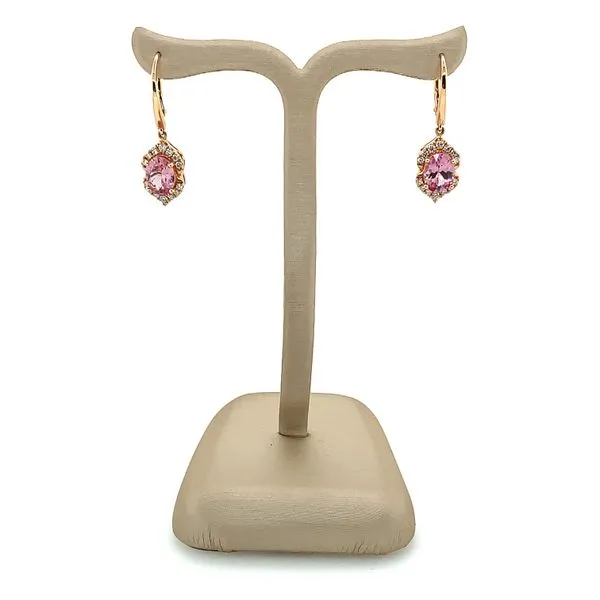 14K Rose Gold Oval Lotus Garnet & Diamond Dangle Earrings Image 3 Franzetti Jewelers Austin, TX