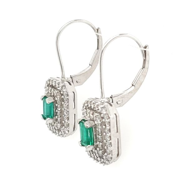 14K White Gold Emerald & Diamond Earrings Image 2 Franzetti Jewelers Austin, TX