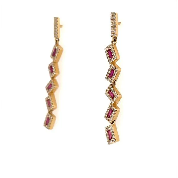 14K Yellow Gold 10 Baguette Ruby & Diamond Dangle Earrings Image 2 Franzetti Jewelers Austin, TX