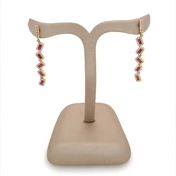 14K Yellow Gold 10 Baguette Ruby & Diamond Dangle Earrings Image 3 Franzetti Jewelers Austin, TX