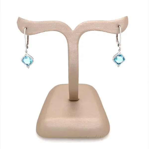 14KW Gold Blue Topaz & Diamond Dangle Earrings Image 2 Franzetti Jewelers Austin, TX
