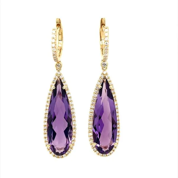 14KY Long Pear Shape Amethyst Dangle Earrings with Diamonds Franzetti Jewelers Austin, TX