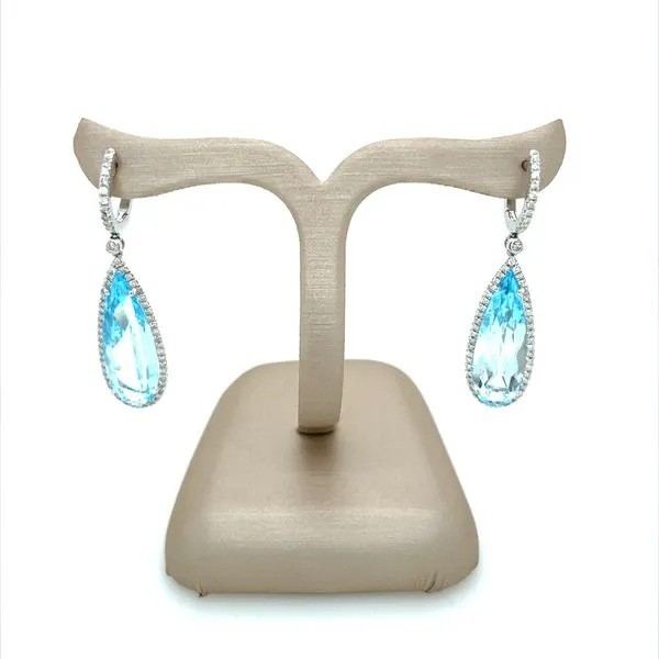 14KW Long Pear Shape Blue Topaz Dangle Earrings with Diamonds Image 3 Franzetti Jewelers Austin, TX