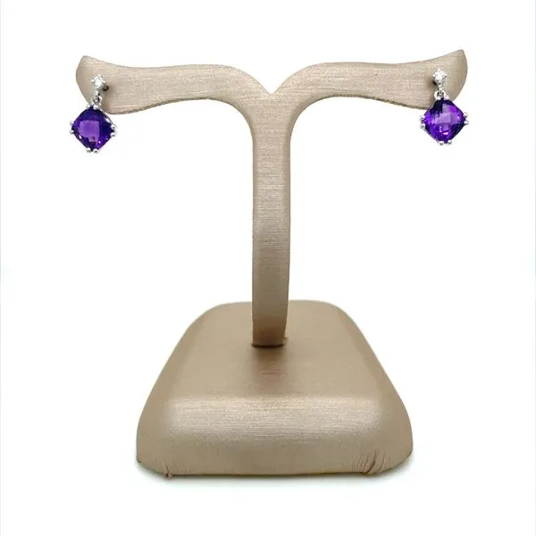 14KW Gold Cushion Amethyst & Diamond Dangle Earrings Image 3 Franzetti Jewelers Austin, TX