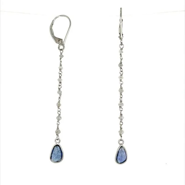14KW Gold Blue Sapphire Slices & Gray Diamond Beads Dangle Earrings Franzetti Jewelers Austin, TX