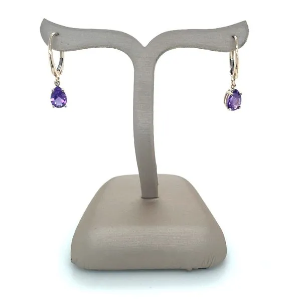 14KY Gold Dangle Earrings with 7 x 5 mm Pear Amethyst Image 3 Franzetti Jewelers Austin, TX