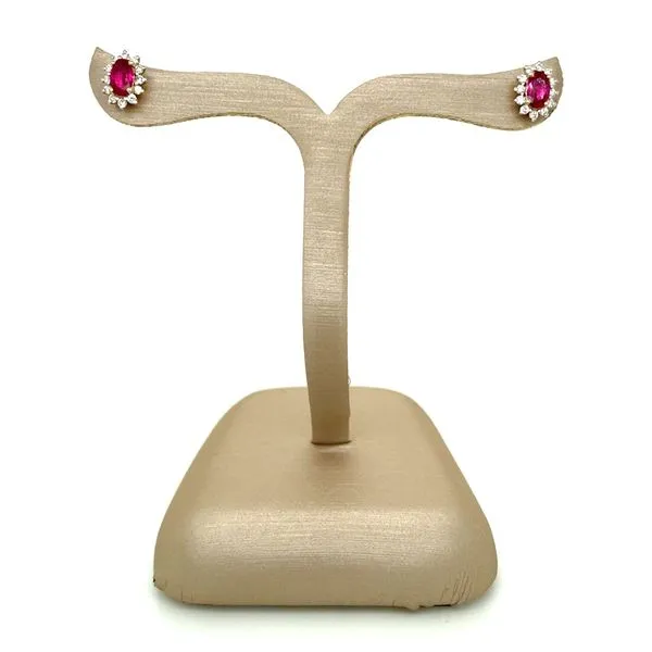 14KY Gold Ruby & Diamond Halo Stud Earrings Image 3 Franzetti Jewelers Austin, TX