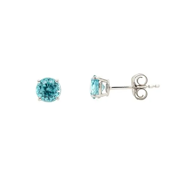 14KW Gold 5 mm Round Blue Zircon Stud Earrings Franzetti Jewelers Austin, TX