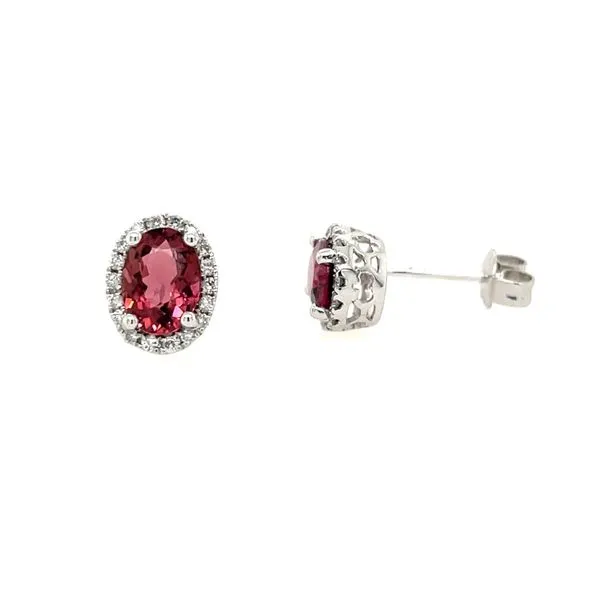 14KW Gold Pink Tourmaline & Diamond Halo Stud Earrings Franzetti Jewelers Austin, TX