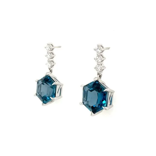 18KW Gold Dangle Earrings with London Blue Topaz & Diamonds Image 3 Franzetti Jewelers Austin, TX