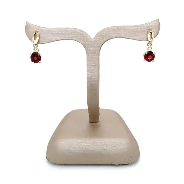 14KY Gold Round Garnet with Accent Diamond Dangle Earrings Image 4 Franzetti Jewelers Austin, TX