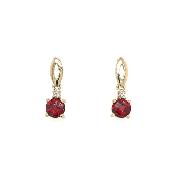 14KY Gold Round Garnet with Accent Diamond Dangle Earrings Franzetti Jewelers Austin, TX